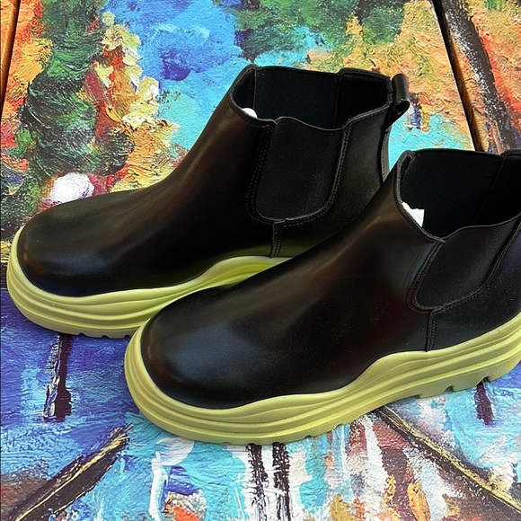 Shoes - Black and Neon Green Ankle Boots